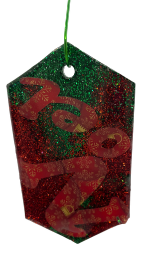 [1871420] Red & Green Glitter Noel Tag Tree Ornament