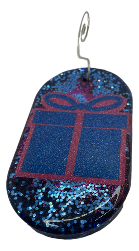 [202] Blue & Purple Glitter Gift Tag Tree Ornament