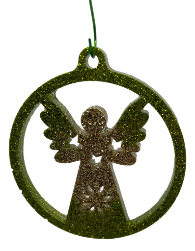 [77418] Golden Angel in Green Halo Tag Tree Ornament