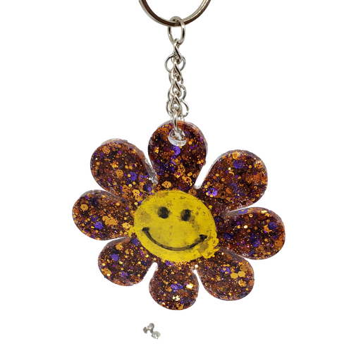 [K11040-1] Glittery Happy Face Daisy Keychain