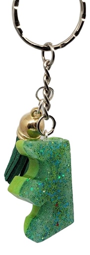 [K11006-10] 2-Tone Green Crown Keychain with Tassel Charm