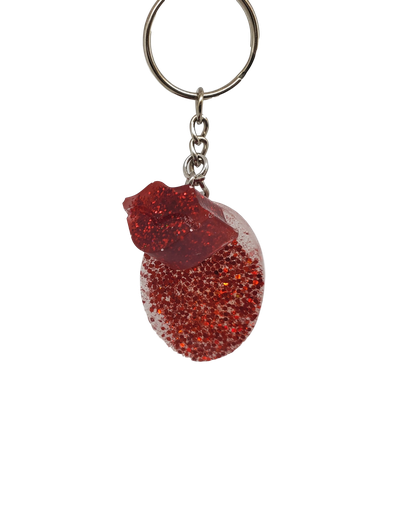 [K11013-12] Clear and Red Glitter Oval Keychain with Lips Charm