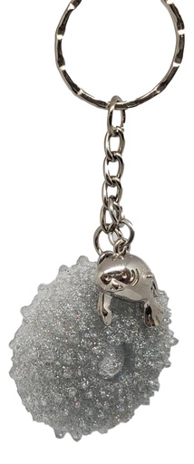 [K11014-2] Silver Glitter Sea Urchin Keychain with Silver Charm