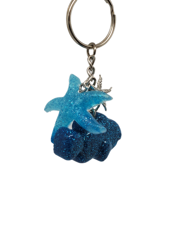 [K11001-4] Dark Teal Blue Glitter Clownfish Keychain