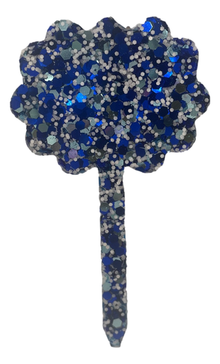 [1619012] Blue & White Glitter Floral Plant Stake