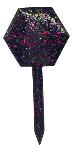 [1619021] Black with Pink/Purple Glitter Stop Sign Plant Stake