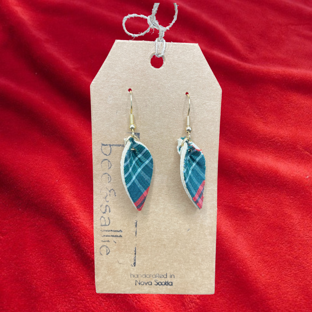 Leather Tartan Leaf Drop Earrings - Small