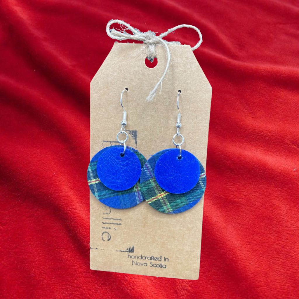 Leather Tartan Flat Double Circle Drop Earrings