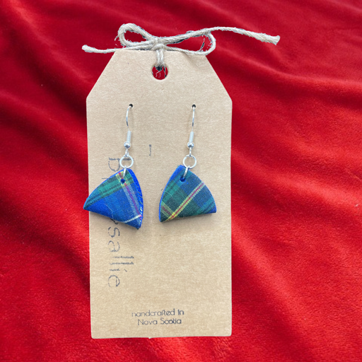 Leather Tartan Folded Oval Drop Earrings
