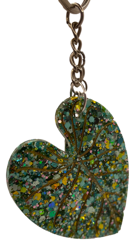 [11612005] Sparkling Green & Teal Leaf Keychain