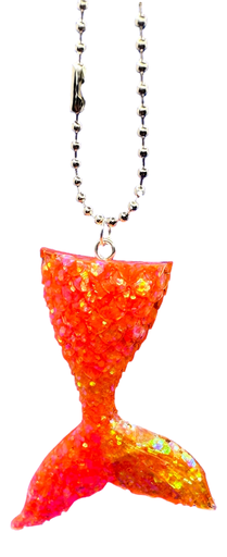 [1100960] Orange/Coral Glitter Mermaid Tail Keychain