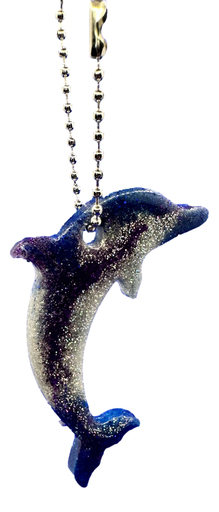 [11007004] Blue & Silver Sparkling Leaping Dolphin Keychain