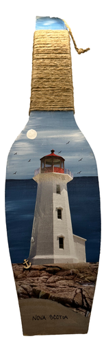 [J2323] Handpainted Wooden Wine Bottle - Lighthouse