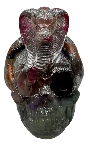[344052] Cobra Snake Skull 3D - Silver with Flowers