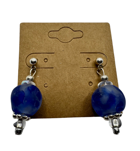 [JD146] Recycled Glass Beads from Ghana Drop Pierced Earrings