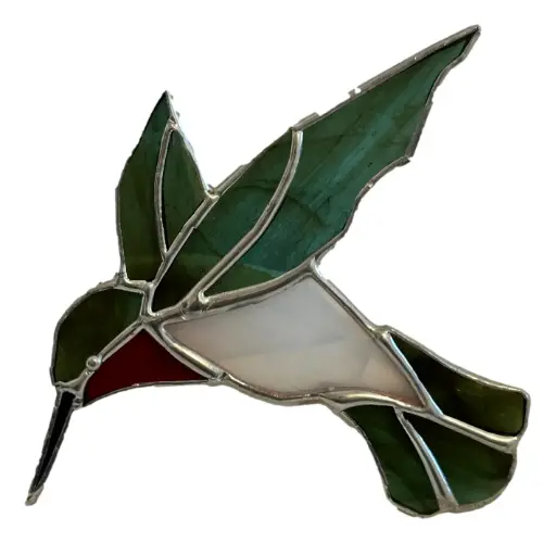 [1913022] Green & Red Stained Glass Hummingbird