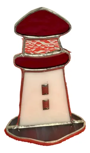 [125012] Small Stained Glass Lighthouse on Stand - 2 Windows