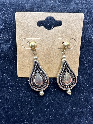 [JD204] Bronze-tone Tibetan Tear Drop Pierced Earrings