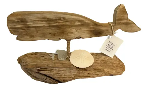 [2193012] Driftwood Whale with Shells & Seaglass