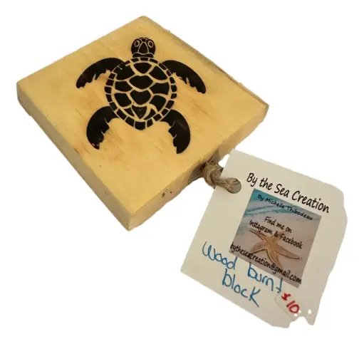 Wood Block with Nautical Symbols Burnt 