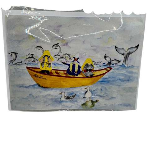 [10192] Gnome Adventures in Nova Scotia Note Card - Whale Watching
