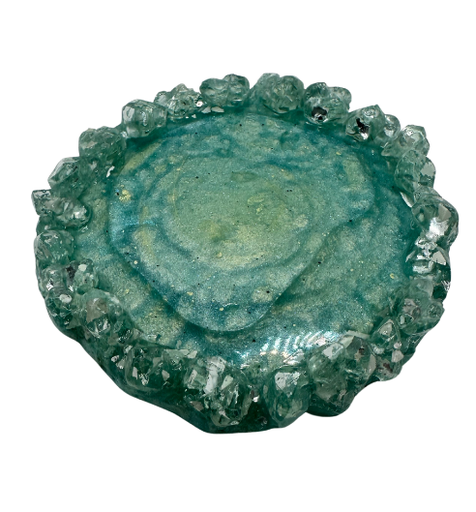 [7064] Soft Green Gem Edged Round Tray/Coaster