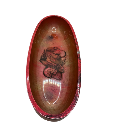 [18039] Red & Black Woodsman Oval Resin Bowl 
