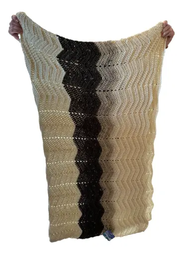 [3102] ZigZag Crochet Afghan - Brown/Beige 45" x 50"