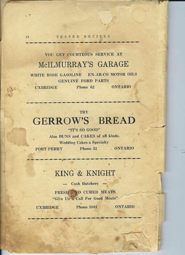 [1118010] Vintage Recipe Book Advertisement Pg 14