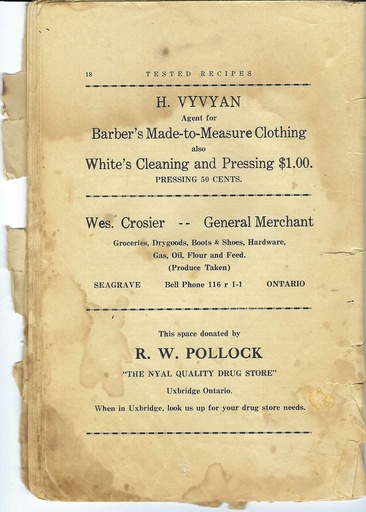 [1118014] Vintage Recipe Book Advertisement Pg 18