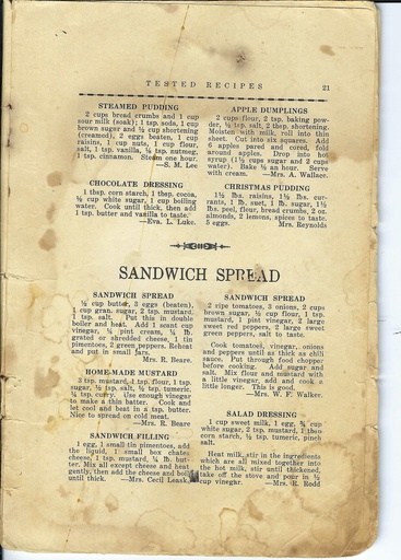 [1118017] Vintage Pudding & Sandwich Spread Recipe Pg 21
