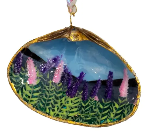 Lupine Suncatcher - Hand-painted Scallop Shell