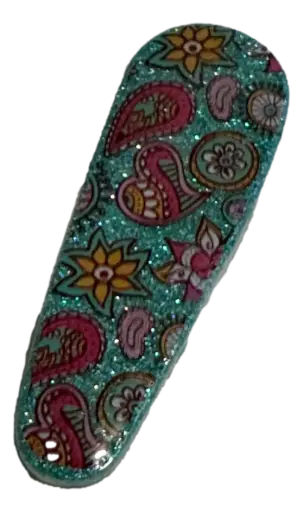 [961] Teal Glitter Paisley Hair Clip