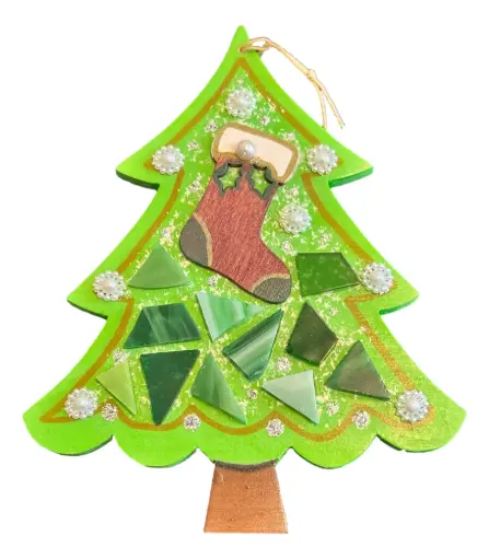 [1913051] Hand-crafted Wood Christmas Tree with Nova Scotia Stained Glass