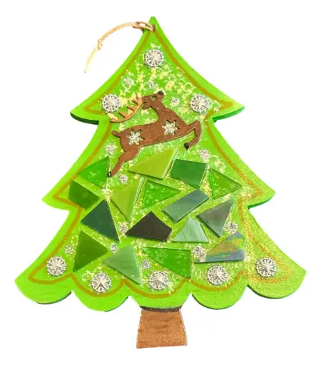 [1913052] Hand-crafted Wood Christmas Tree with Nova Scotia Stained Glass 