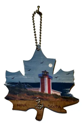 [15501] Wooden Maple Leaf Point Prim Key Chain