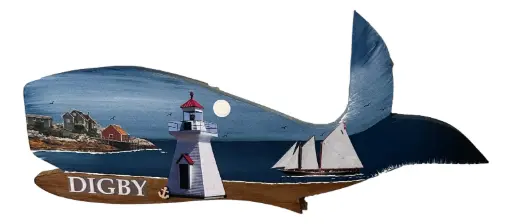 [15505] Handpainted Wooden Whale with Scene of Digby, NS