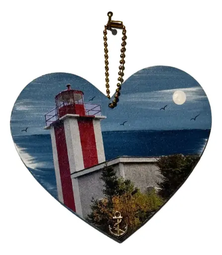 [15510] Handpainted Wooden Heart Key Chain - Point Prim