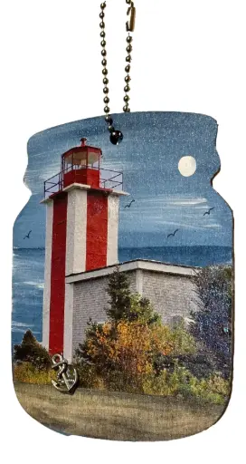 [15519] Hand-painted Wooden Mason Jar - Point Prim Lighthouse