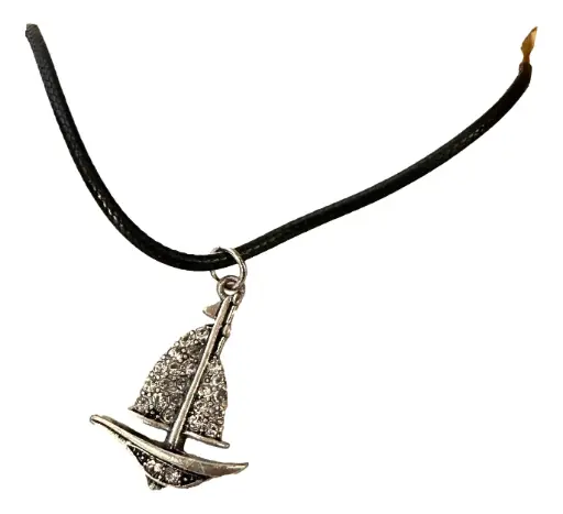 Jewelled Sail Boat Silver-tone Charm Necklace