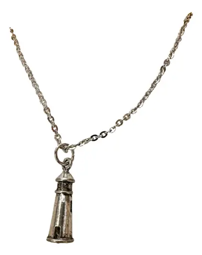 [101091] Silver Tone Chain Lighthouse Necklace 20"