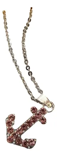 [101094] Silver Tone Chain with Pink Jewelled Anchor 20"