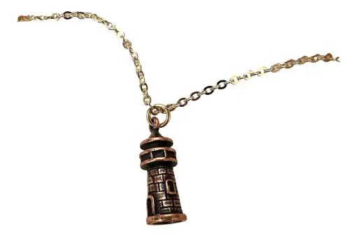 [101096] Gold Tone Chain and Copper Tone Lighthouse 20"