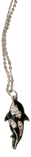 [1010107] Silver Tone 20" Chain with Jewelled Black Whale