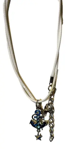 Corded Necklace with Silver-tone and Blue Jewelled Anchor Charm