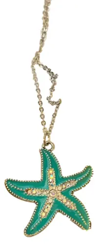 [1010114] Silver-tone 20" Chain and Turquoise Jewelled Starfish Charm