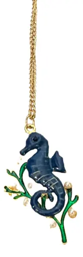 Gold-tone 20" Chain Blue Seahorse Necklace