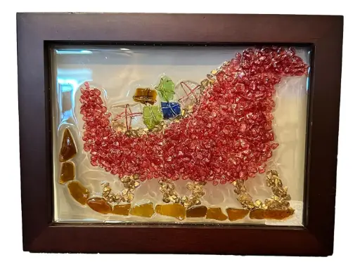 [11710] Santa Sleigh 5"x7" Glass Art