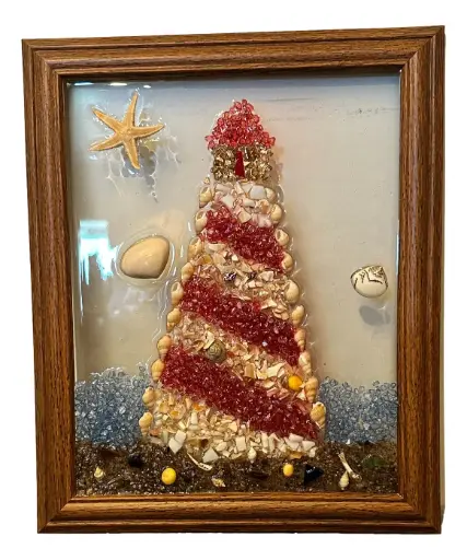 [11714] Lighthouse with Starfish Glass Art 9" x 11"