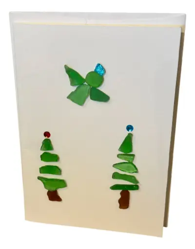 [11720] Christmas Trees & Angel Sea Glass Card